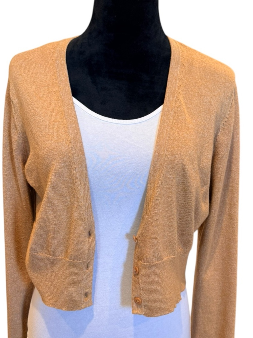 Nine West Cropped Cardigan Sweater Tan Camel Women's Size Large Capsule - Picture 6 of 7